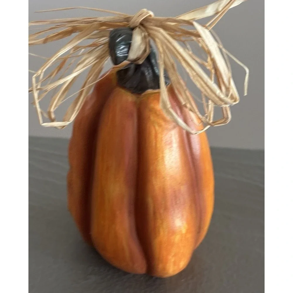 Set of 3 Small Halloween Expressive Pumpkins Decor Human Face Grumpy Gus Resin